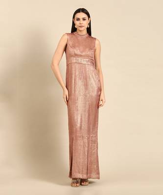 Pink gold foil print sheath dress 1