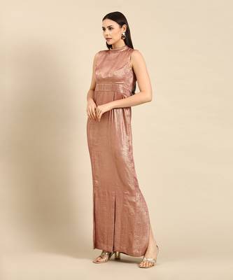 Pink gold foil print sheath dress 2
