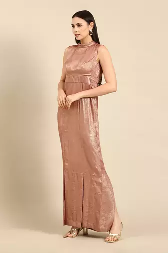 Pink gold foil print sheath dress