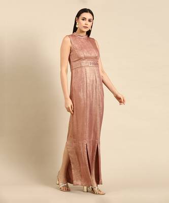 Pink gold foil print sheath dress 3