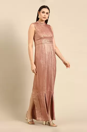 Pink gold foil print sheath dress