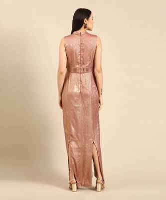 Pink gold foil print sheath dress 4