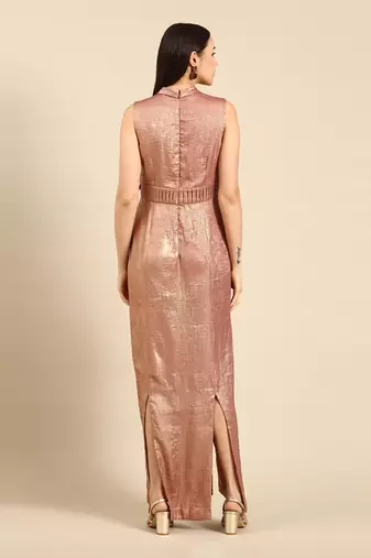 Pink gold foil print sheath dress