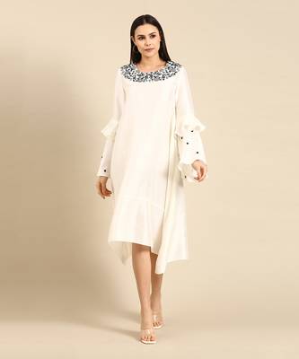 Ivory silk embroidered dress 1