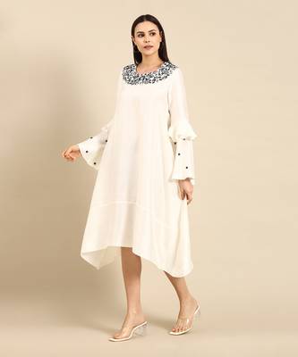 Ivory silk embroidered dress 2