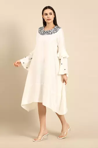 Ivory silk embroidered dress
