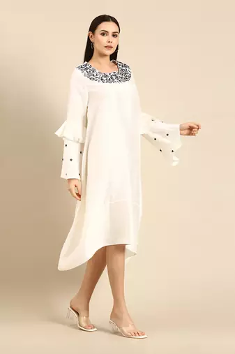 Ivory silk embroidered dress