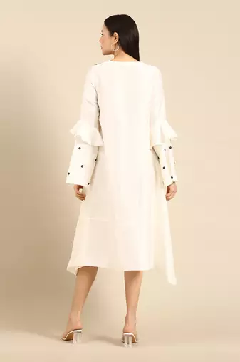 Ivory silk embroidered dress