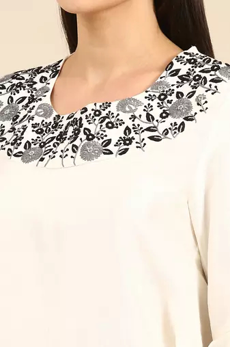 Ivory silk embroidered dress