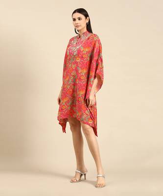 Pink printed muslin kaftan dress 2