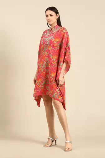 Pink printed muslin kaftan dress