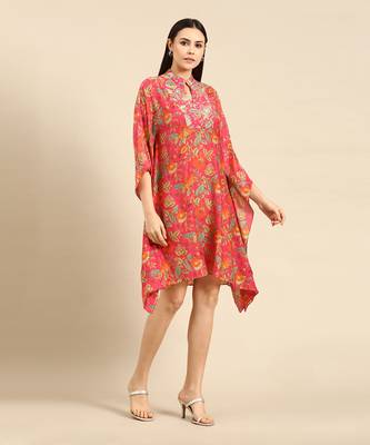 Pink printed muslin kaftan dress 3