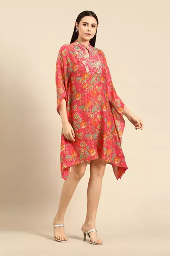 Pink printed muslin kaftan dress
