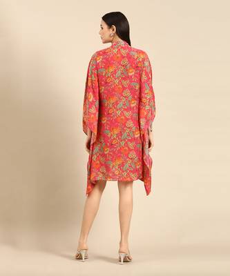 Pink printed muslin kaftan dress 4