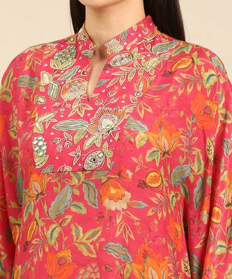 Pink printed muslin kaftan dress 5