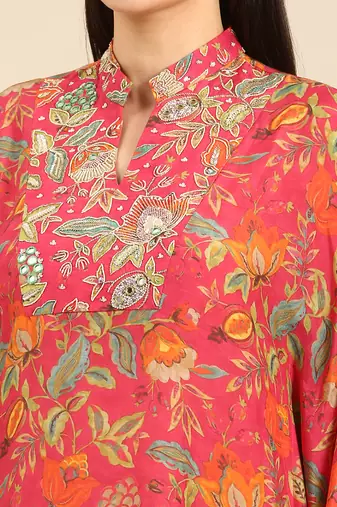 Pink printed muslin kaftan dress
