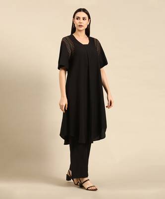 Black cotton pleated aline dress 3