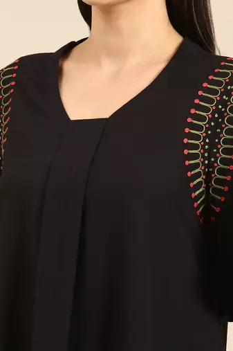 Black cotton pleated aline dress