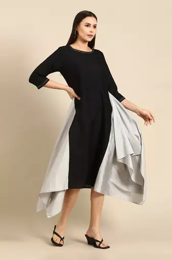 Black cotton panel dress