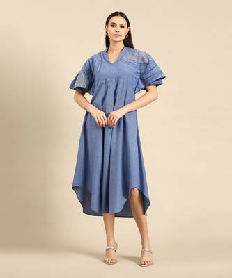 Denim blue cotton flap dress 1