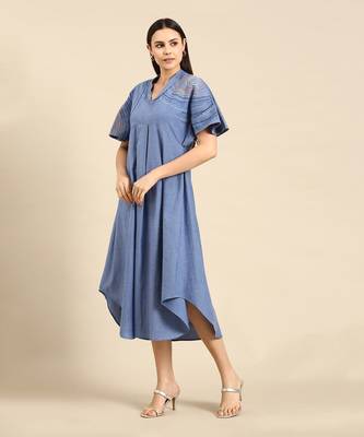 Denim blue cotton flap dress 2