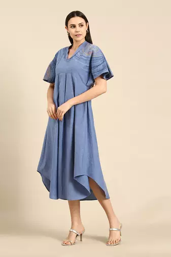 Denim blue cotton flap dress