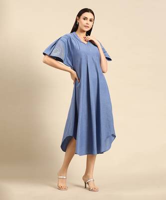 Denim blue cotton flap dress 3