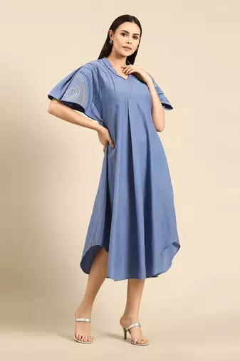 Denim blue cotton flap dress