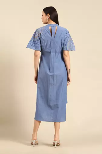 Denim blue cotton flap dress