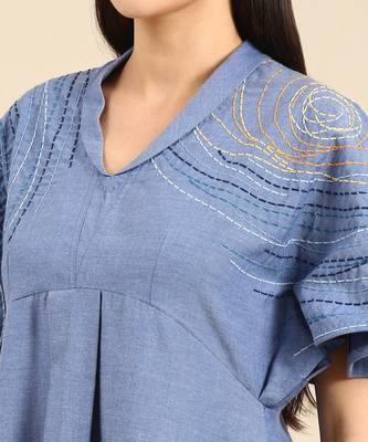 Denim blue cotton flap dress 5