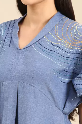 Denim blue cotton flap dress