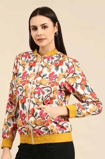 Floral printed linen bomber jacket