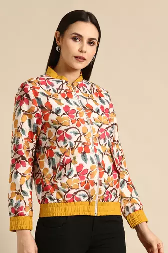 Floral printed linen bomber jacket