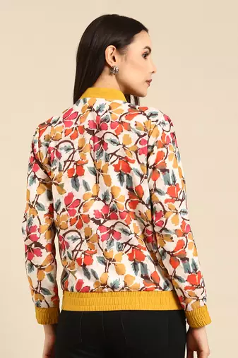 Floral printed linen bomber jacket