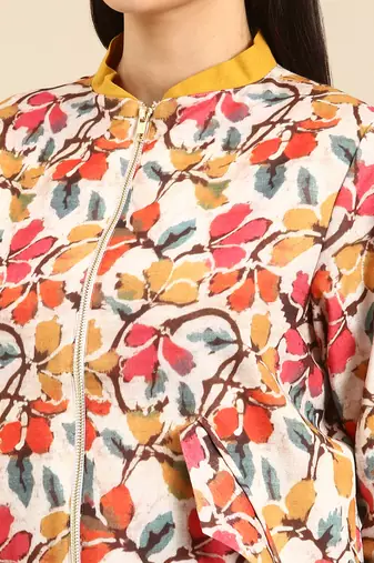 Floral printed linen bomber jacket