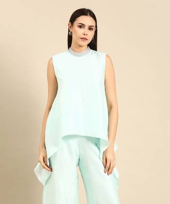 Aqua blue silk co ord set 3