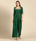 Green silk embroidered jumpsuit