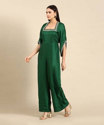 Green silk embroidered jumpsuit 2