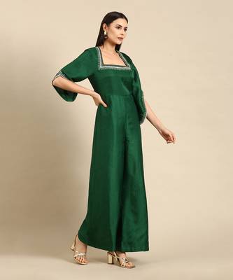 Green silk embroidered jumpsuit 3