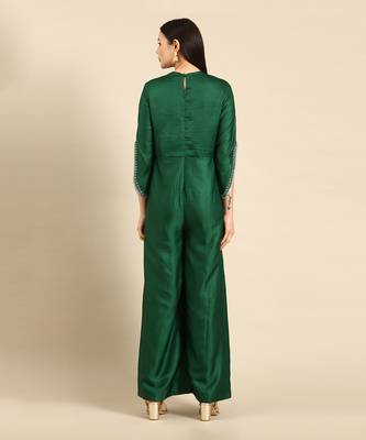 Green silk embroidered jumpsuit 4
