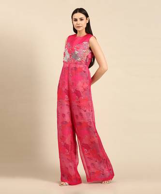 Pink chanderi printed jump suit 2