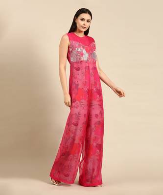 Pink chanderi printed jump suit 3