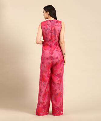 Pink chanderi printed jump suit 4
