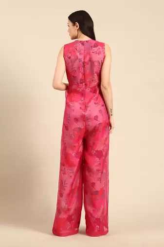Pink chanderi printed jump suit