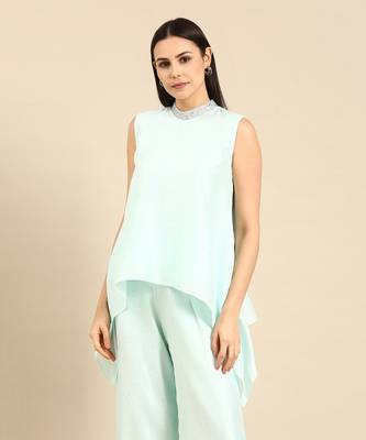 Aqua blue silk short top 2