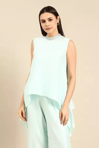 Aqua blue silk short top