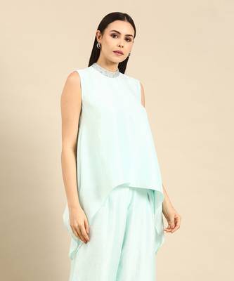 Aqua blue silk short top 3