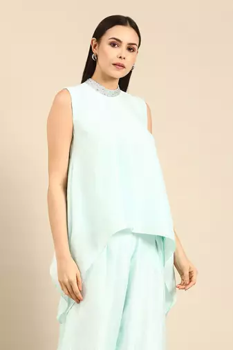 Aqua blue silk short top