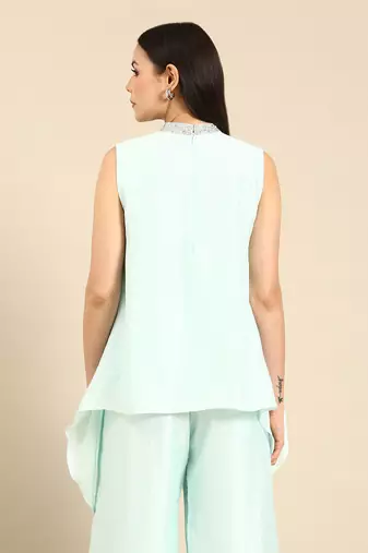 Aqua blue silk short top