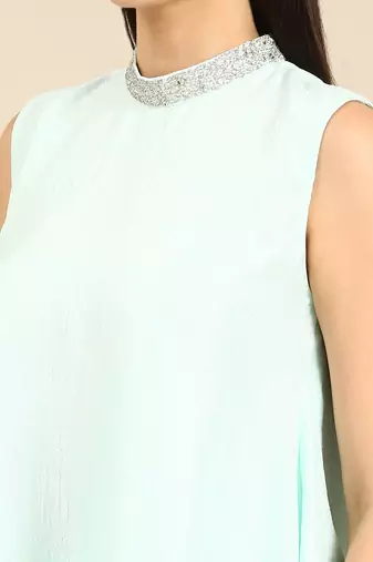 Aqua blue silk short top
